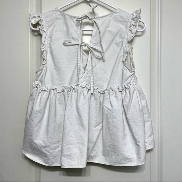 Zara Trf White Babydoll Plunge V-Neck Tiered Sleeveless Top - Picture 5 of 5